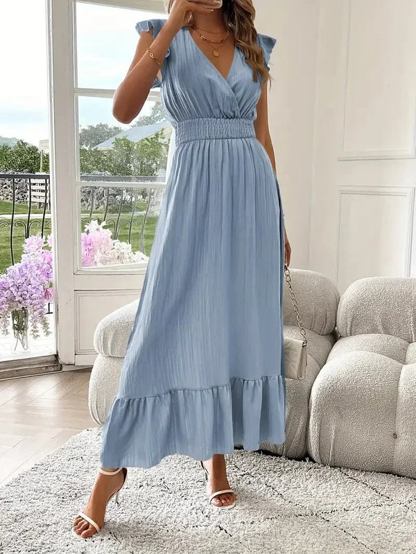 Livia Black V-Neck Ruffle Swing Dress