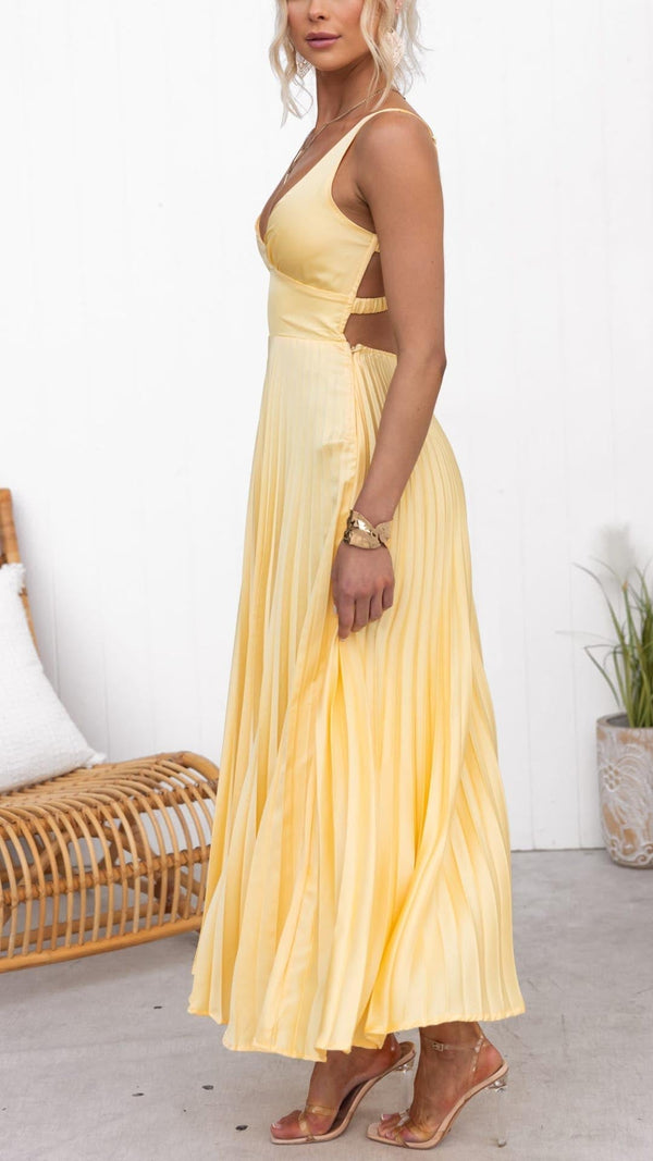 Vestido comprido de verão fluido e plissado Olivia
