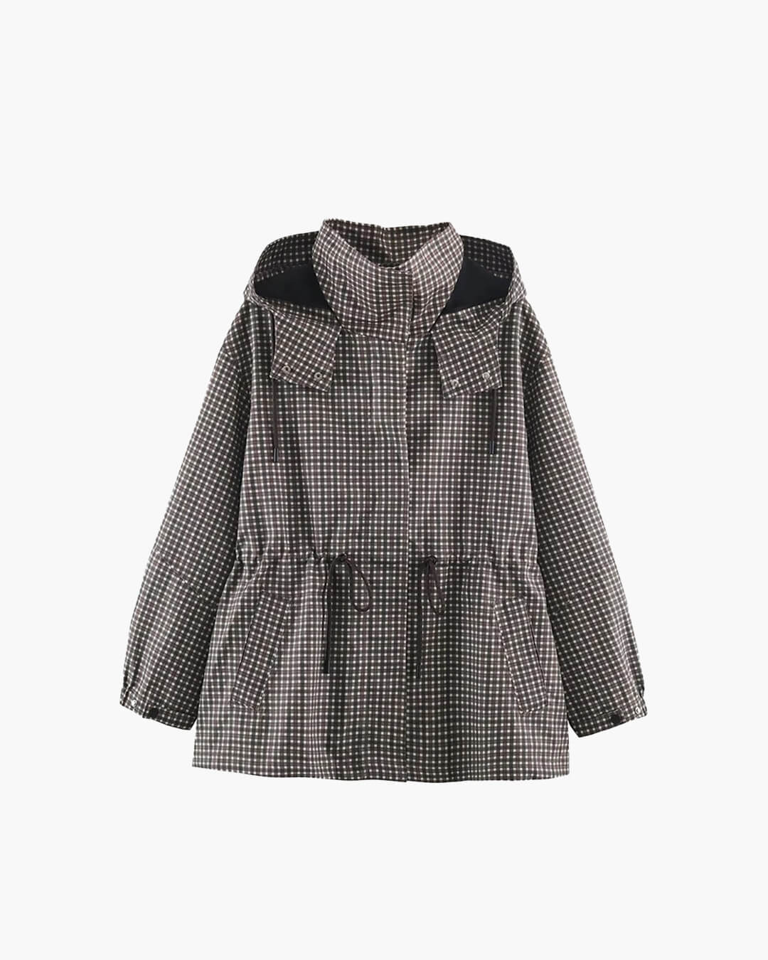 Juni Plaid Hooded Windbreaker in brown check – product shot