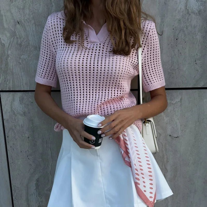 Blusa de malha tipo polo com recortes Adeline