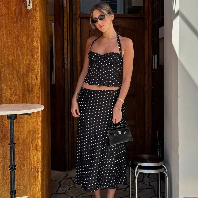 Conjunto maxi Aeronwen de duas peças com padrão de bolinhas
