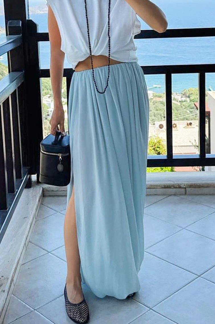 Saia maxi fluida Afroza em chiffon