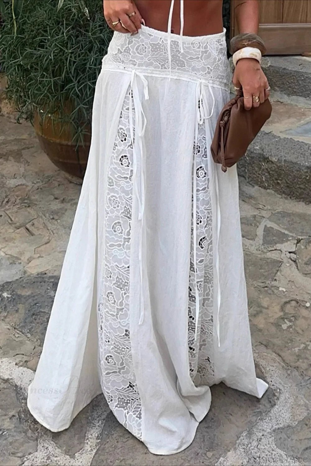 Saia maxi boho Afsana em renda com patchwork