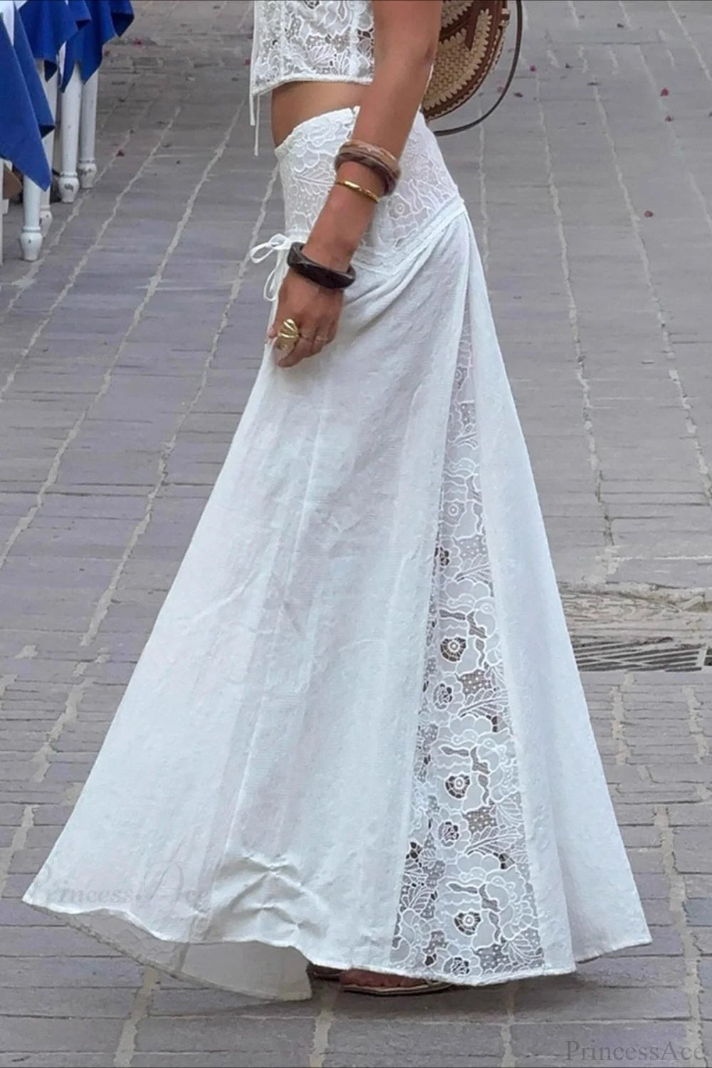 Saia maxi boho Afsana em renda com patchwork