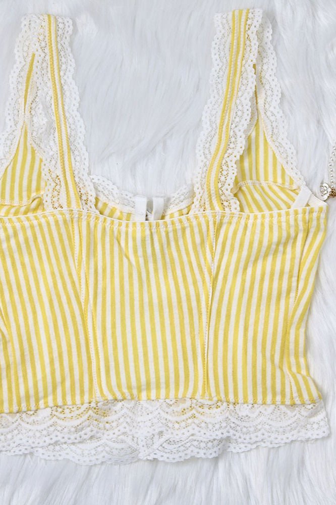 Top de alças Agda às riscas, com folhos e renda