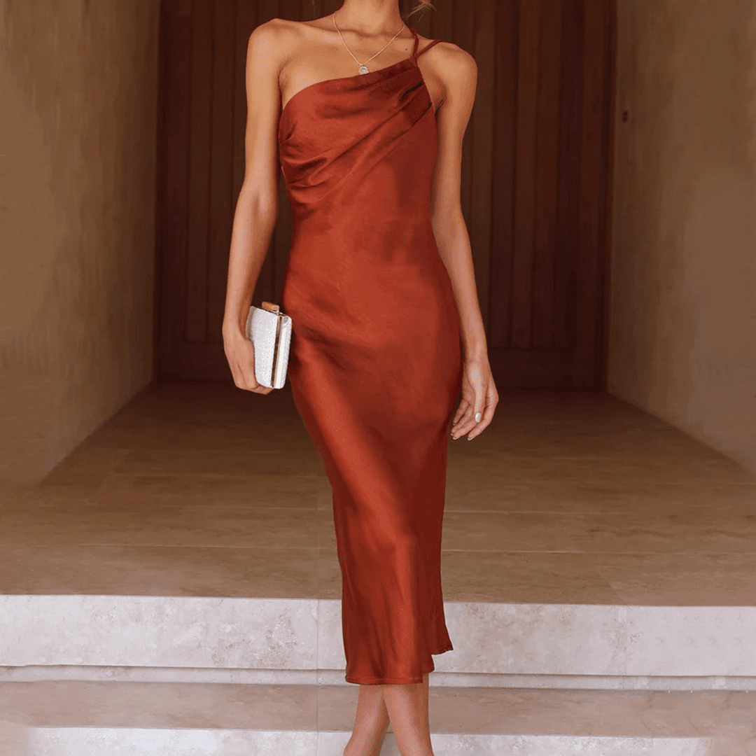 Vestido midi de um ombro só Agnieszka