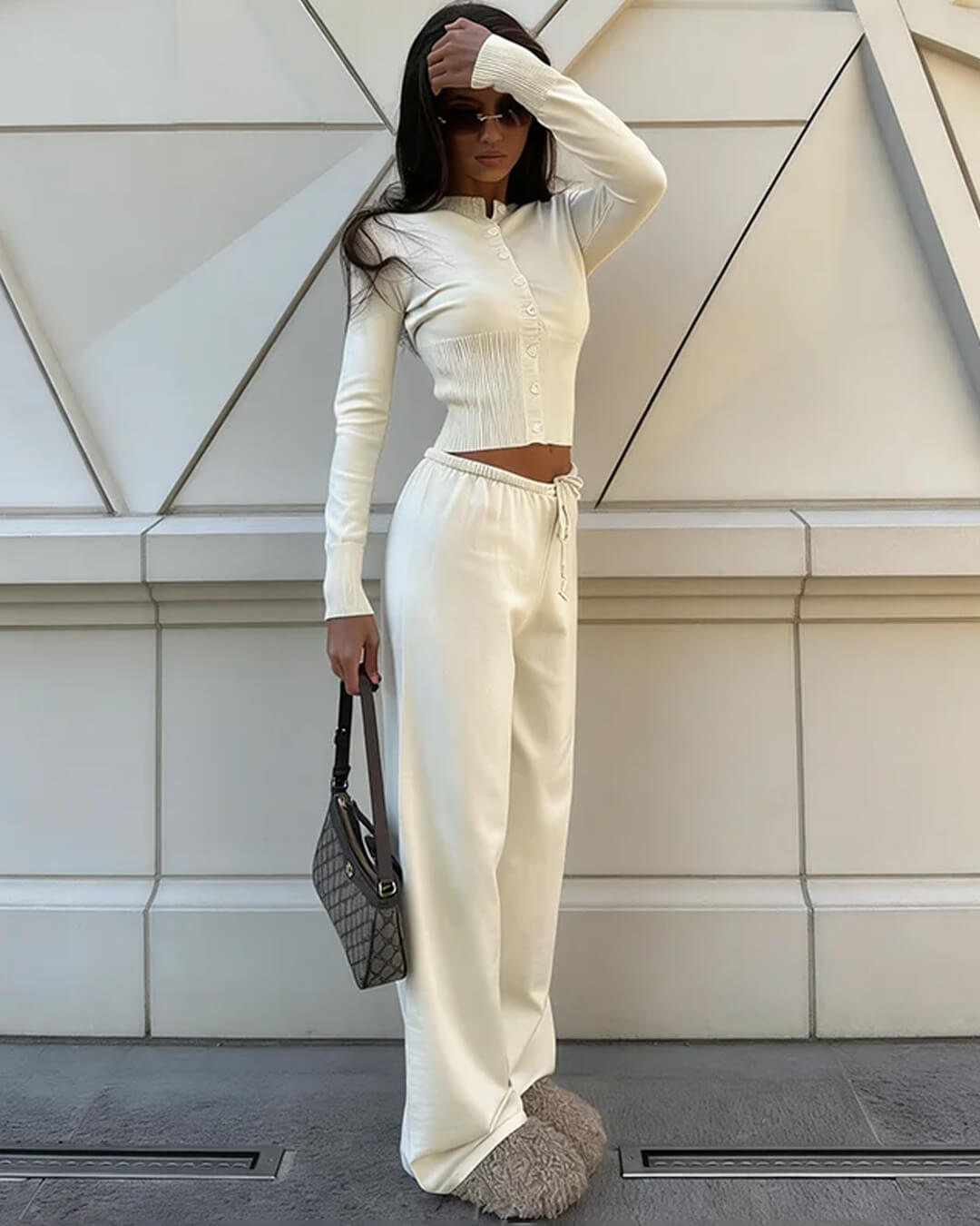 Conjunto Aimee de casaco de malha e calças