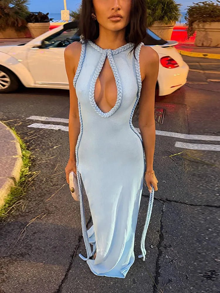 Vestido comprido com abertura em gota Airia