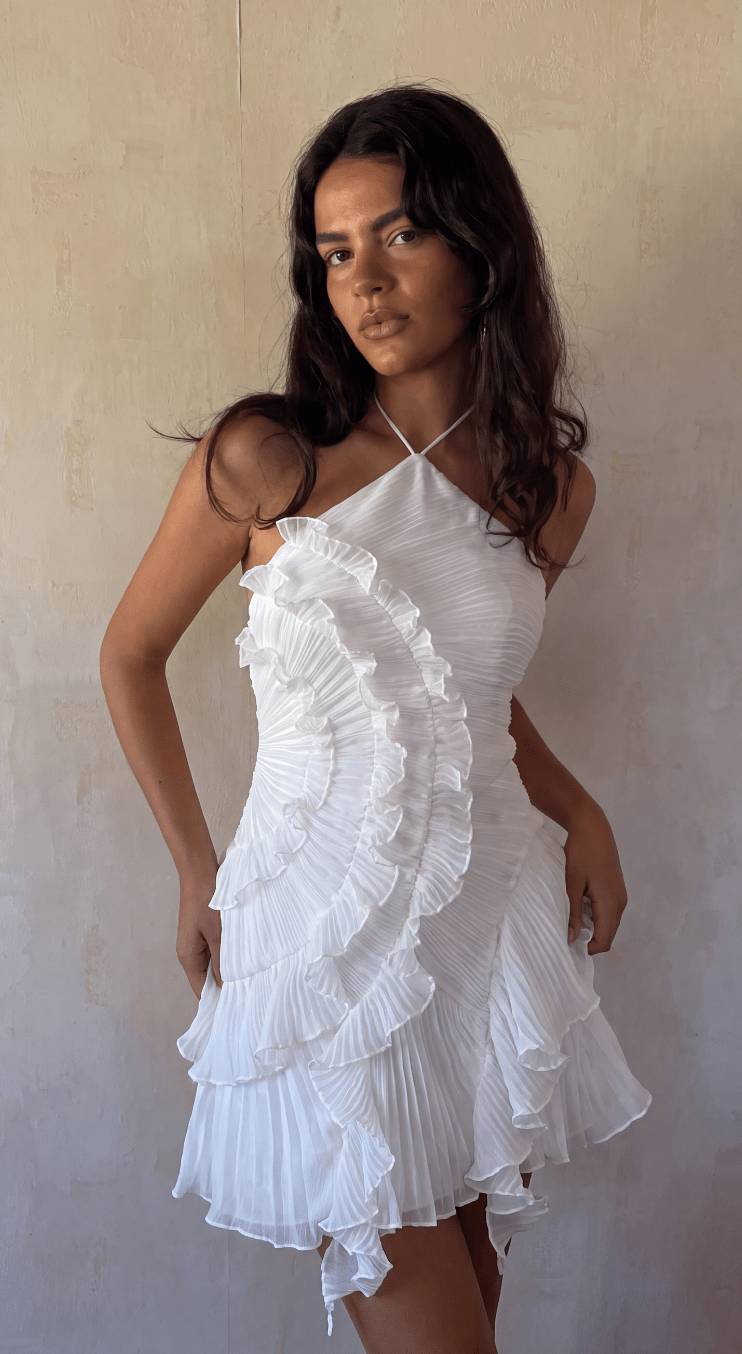 Vestido mini Aisende com folhos