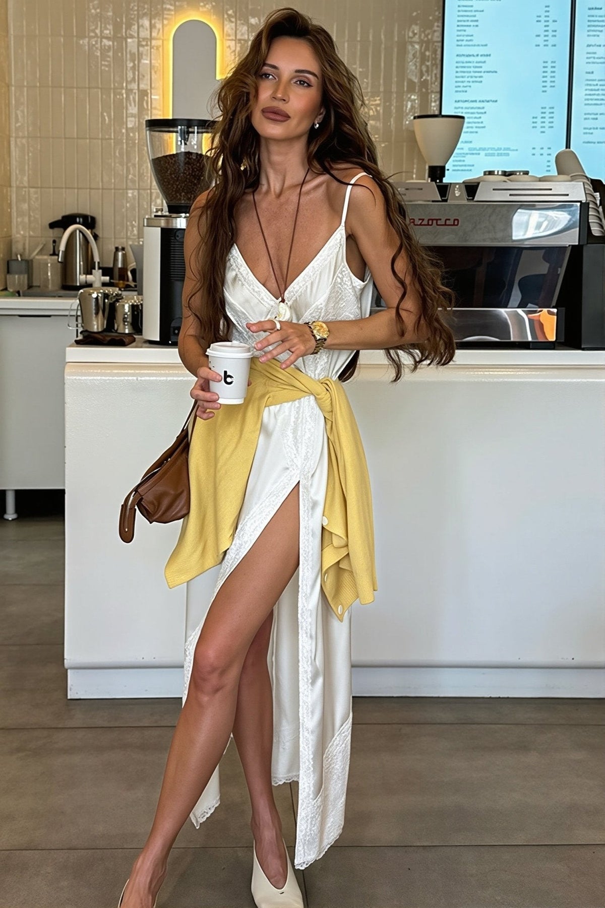 Vestido midi Aishling de renda com acabamento acetinado