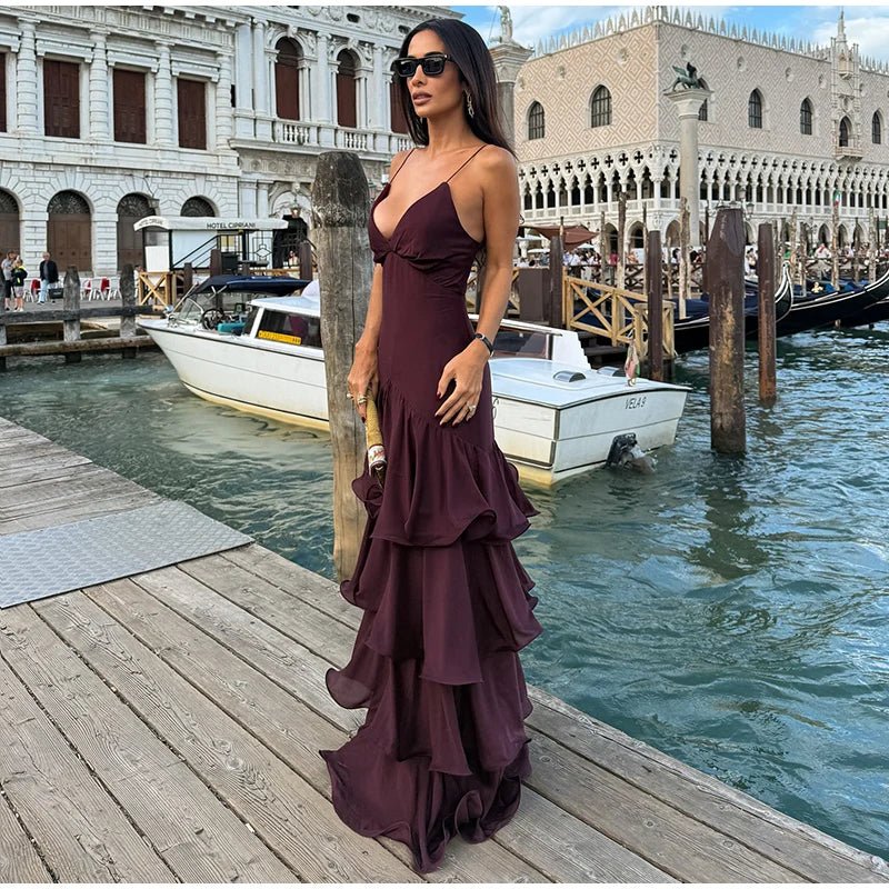 Vestido de alças Aisley com folhos