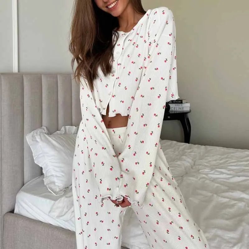 Conjunto de pijama floral de manga comprida Aiza