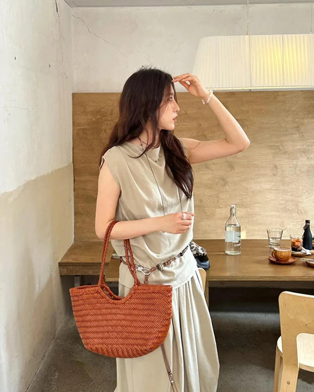 Alba Handwoven Tote Bag in Green, large size