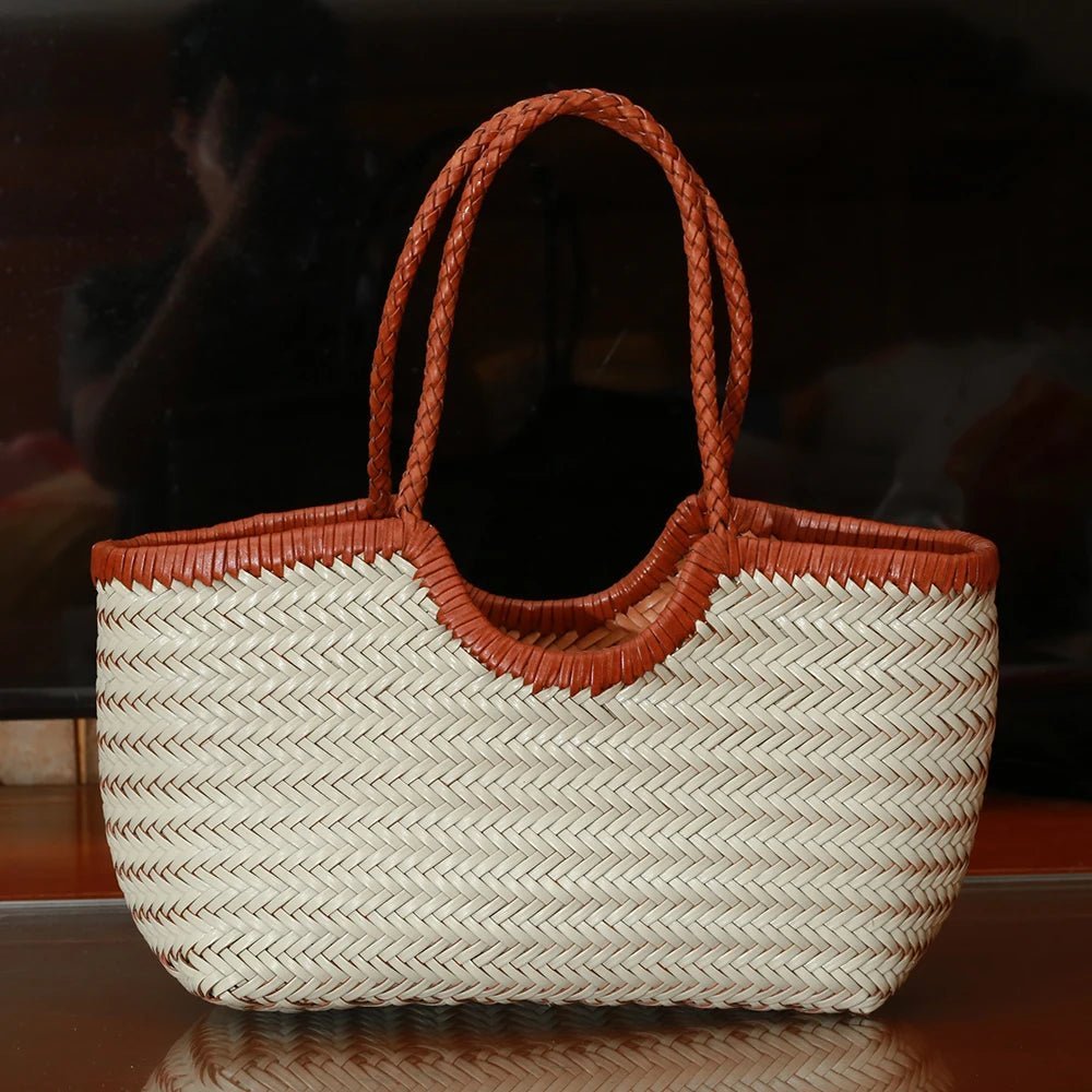 Alba Handwoven Tote Bag in Off-White, small size