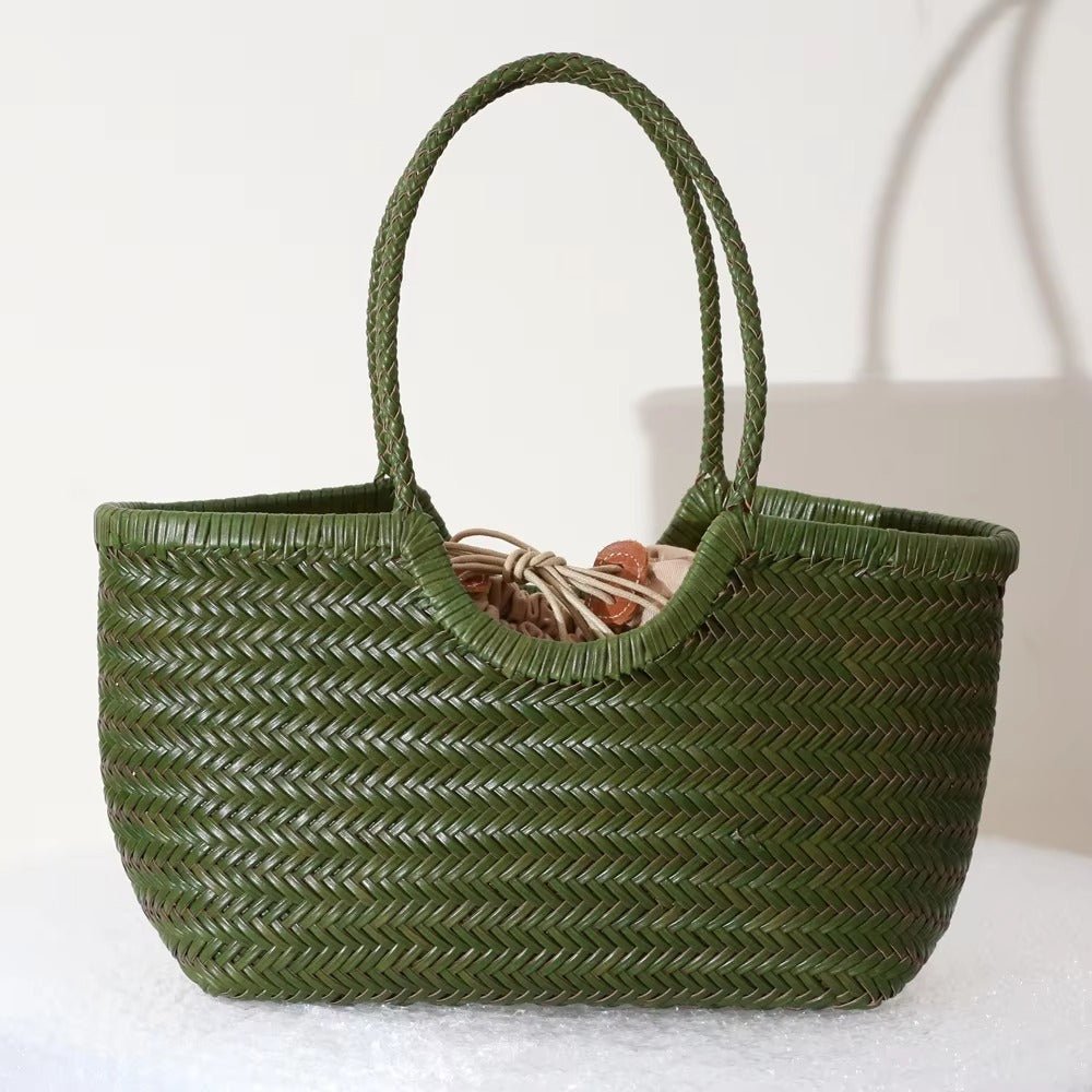 Alba Handwoven Tote Bag in Green, small size
