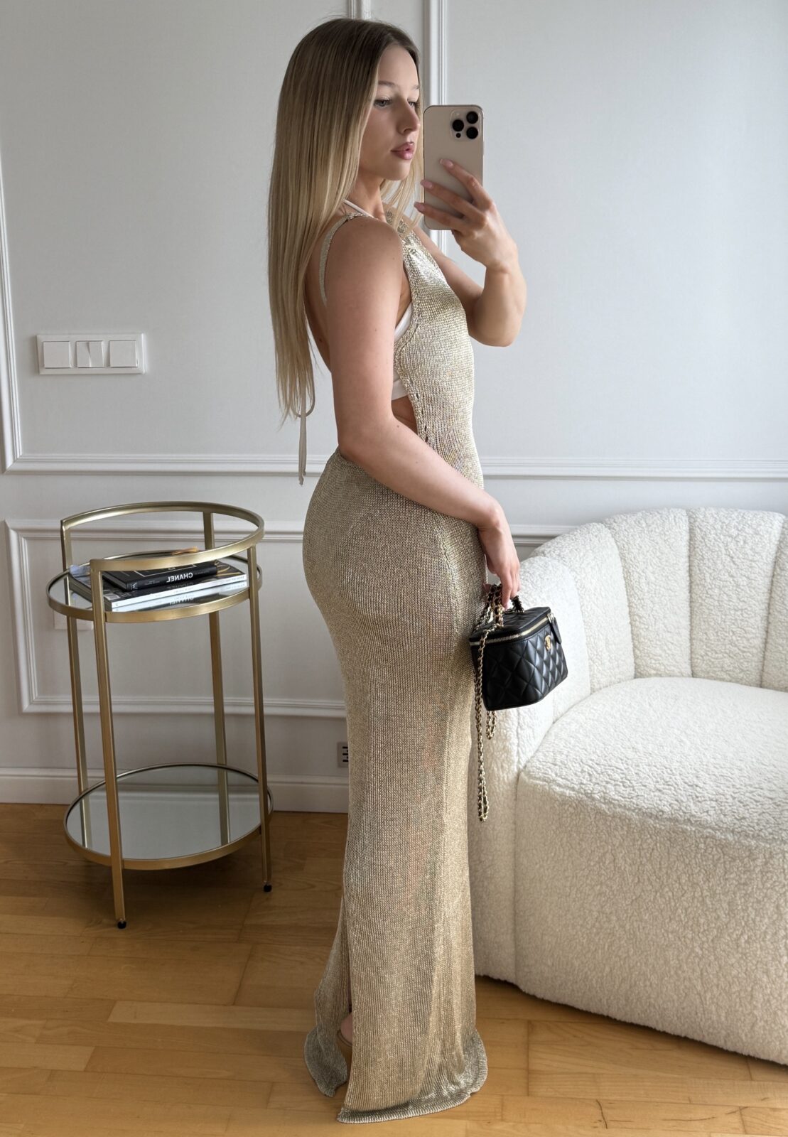 Vestido maxi de malha com rede Alessi
