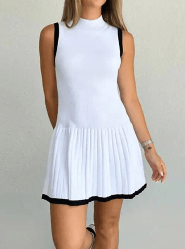 Vestido Alice em malha contrastante, com cintura descida