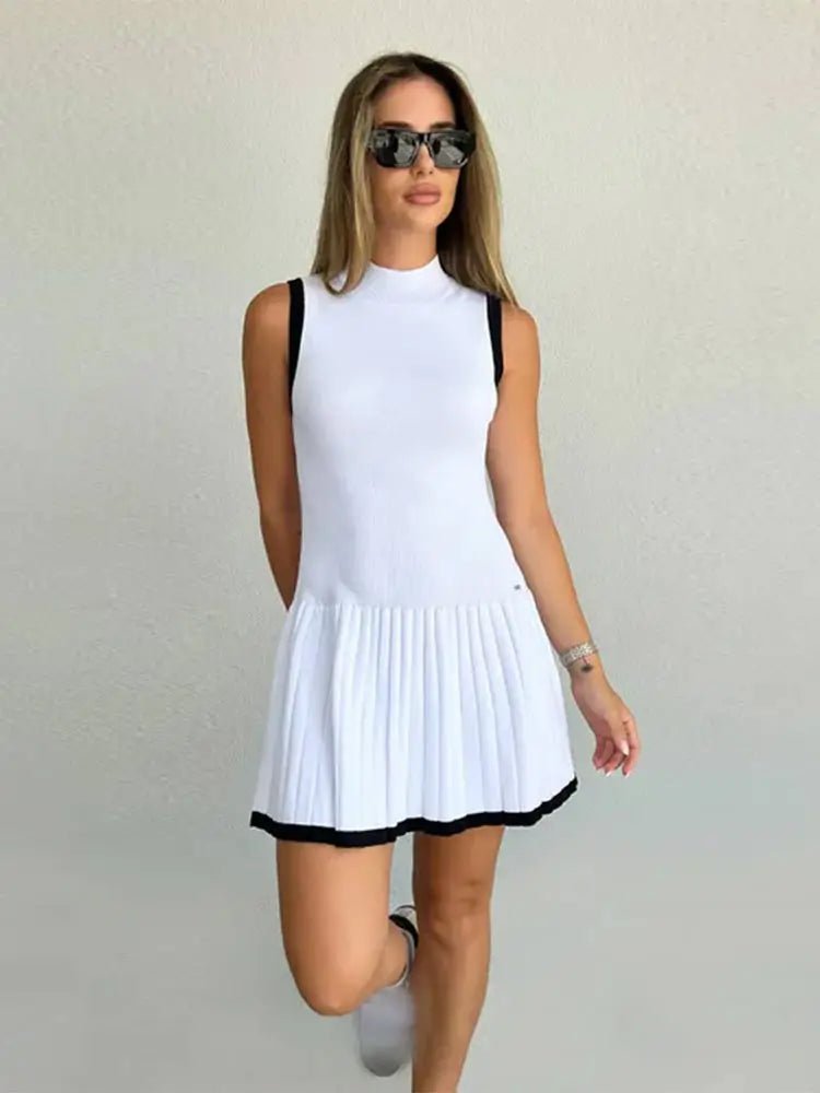 Vestido Alice em malha contrastante, com cintura descida