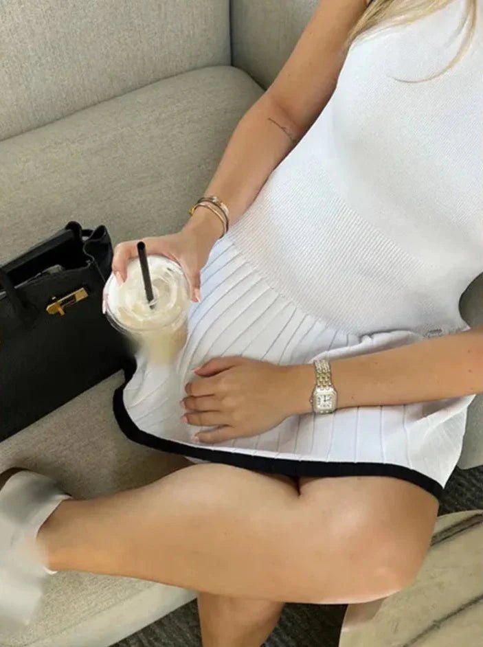 Vestido Alice em malha contrastante, com cintura descida