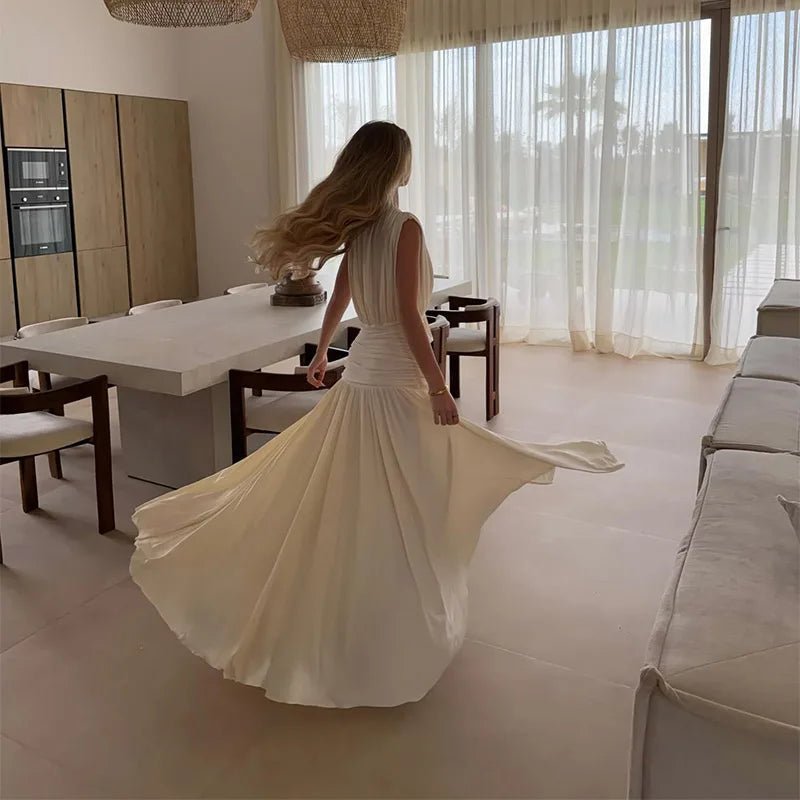 Vestido comprido drapeado com decote em V Alicia