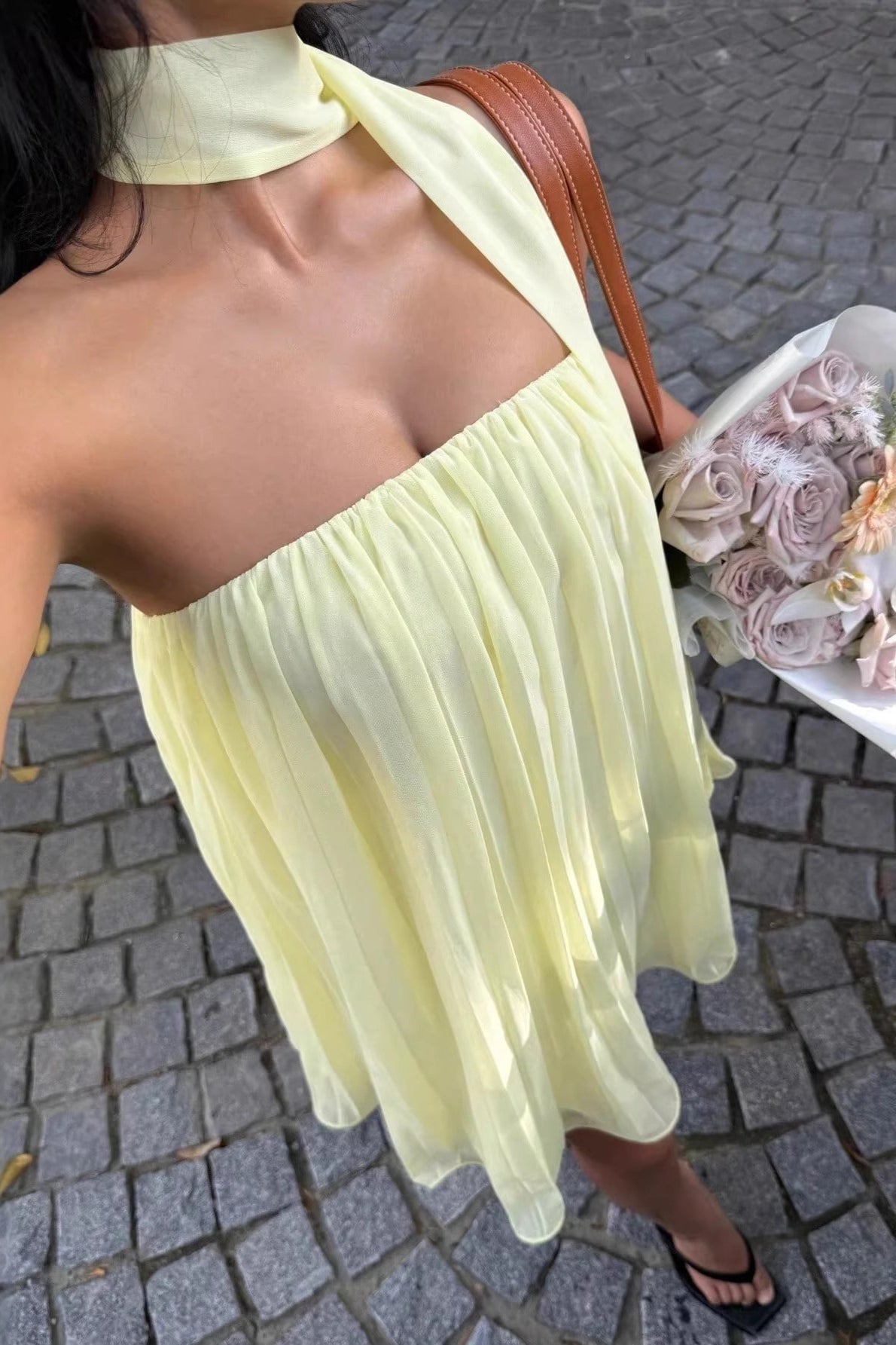 Vestido mini Aliya franzido tipo bandeau
