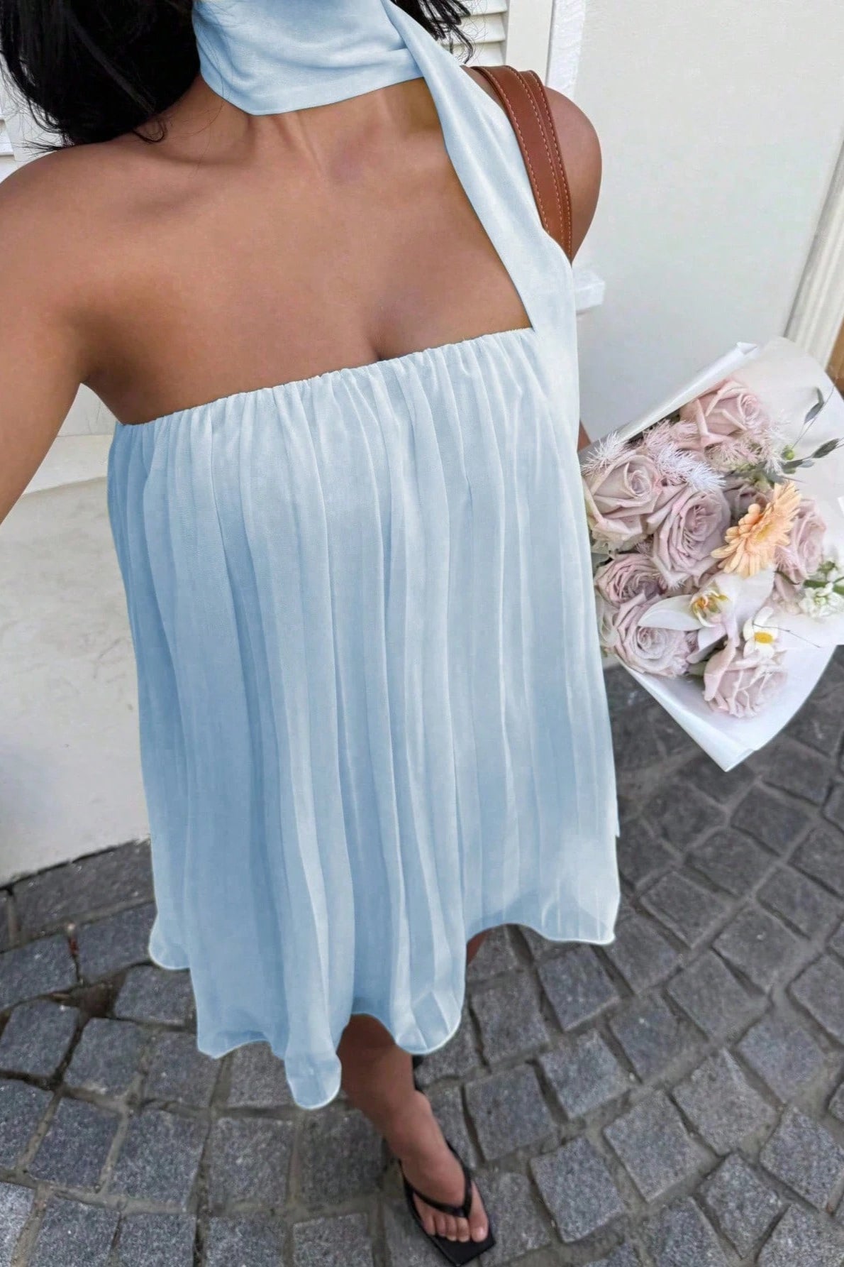 Vestido mini Aliya franzido tipo bandeau