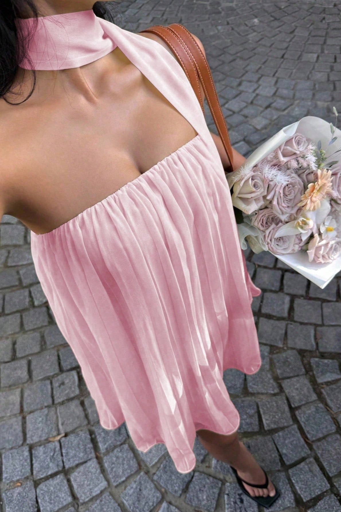Vestido mini Aliya franzido tipo bandeau