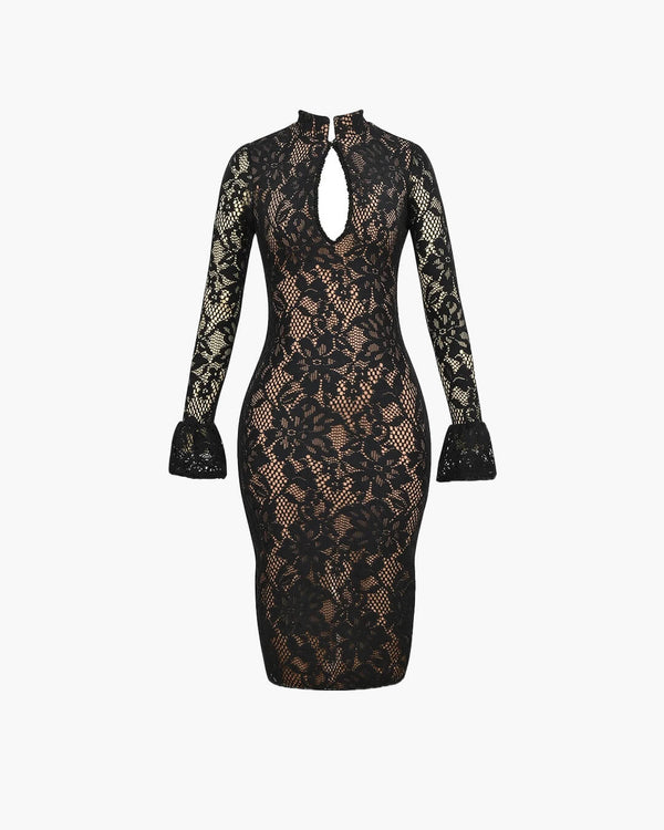Vestido midi de renda com recortes Amara