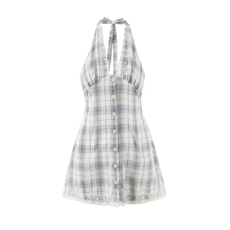Vestido curto de malha com padrão xadrez diagonal Amelia