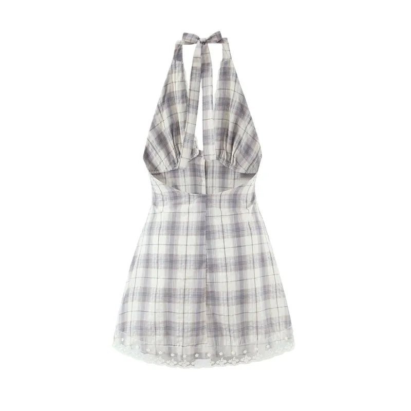Vestido curto de malha com padrão xadrez diagonal Amelia