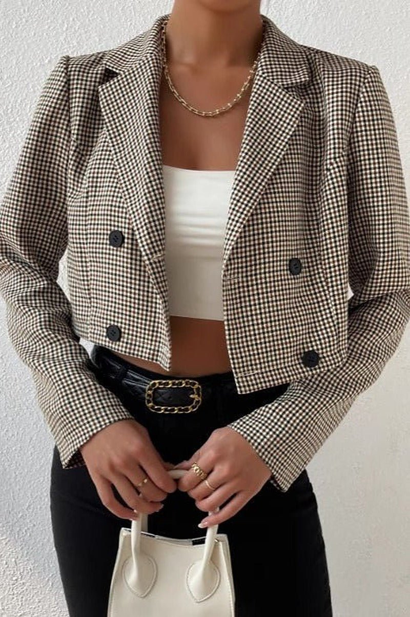 Blazer curto de pied-de-poule Amelia