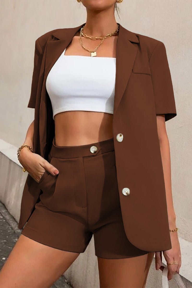 Conjunto Amy de duas peças com gola e mangas curtas