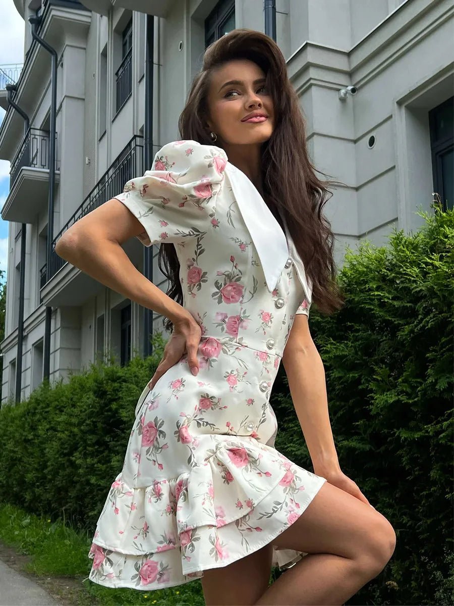 Vestido mini Andromeda floral com mangas balão
