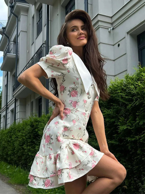 Vestido mini Andromeda floral com mangas balão