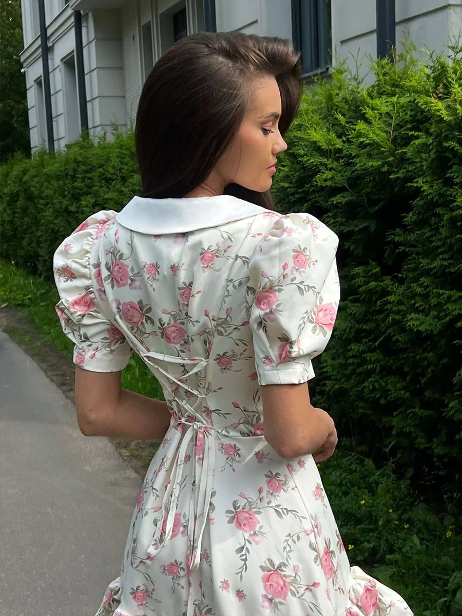 Vestido mini Andromeda floral com mangas balão
