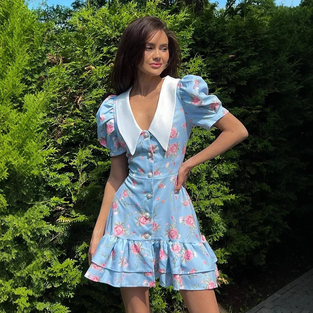 Vestido mini Andromeda floral com mangas balão