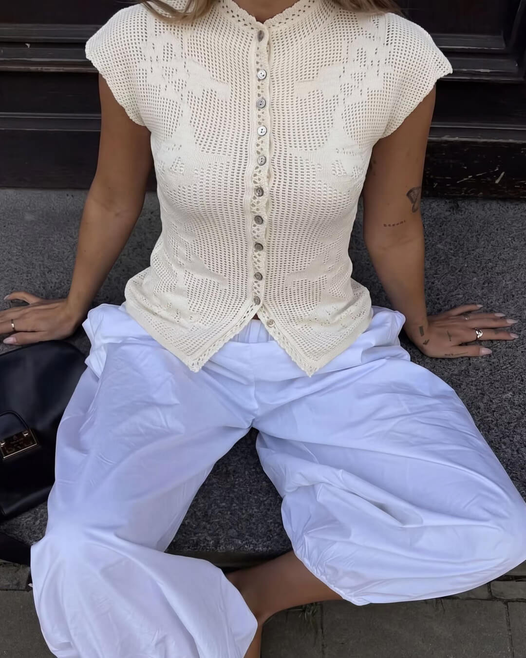Top Anne de malha com cardigan
