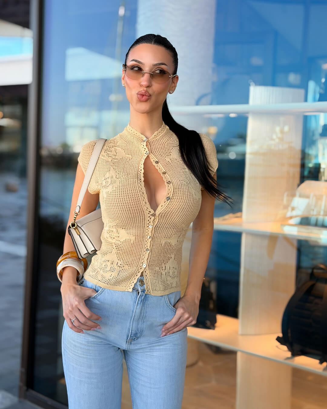 Top Anne de malha com cardigan