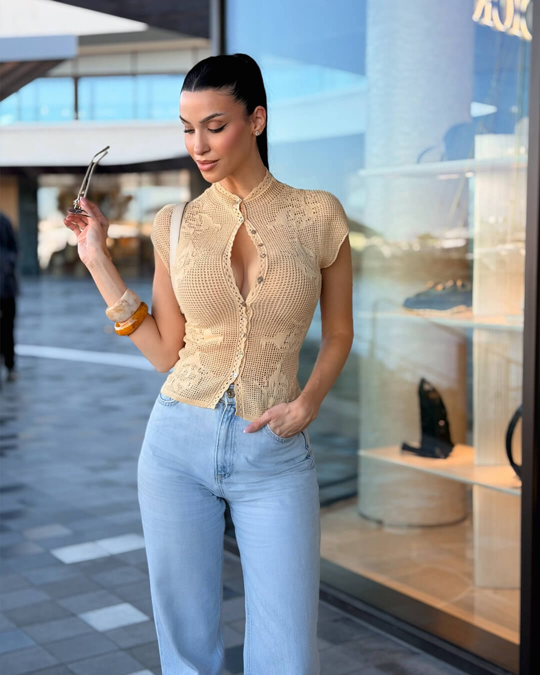 Top Anne de malha com cardigan