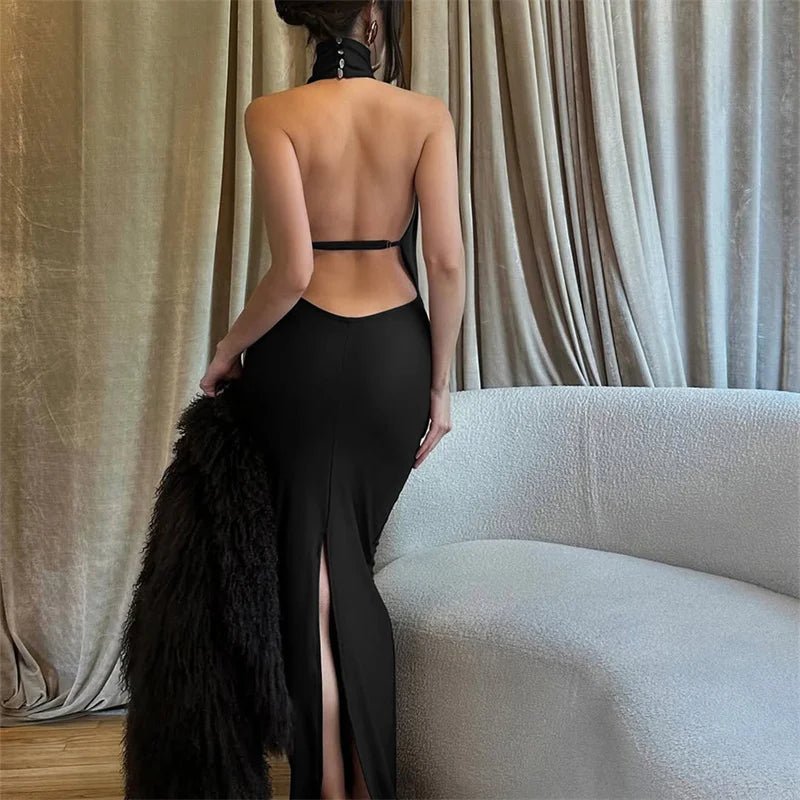 Vestido maxi Annie sem mangas, sem costas e com racha