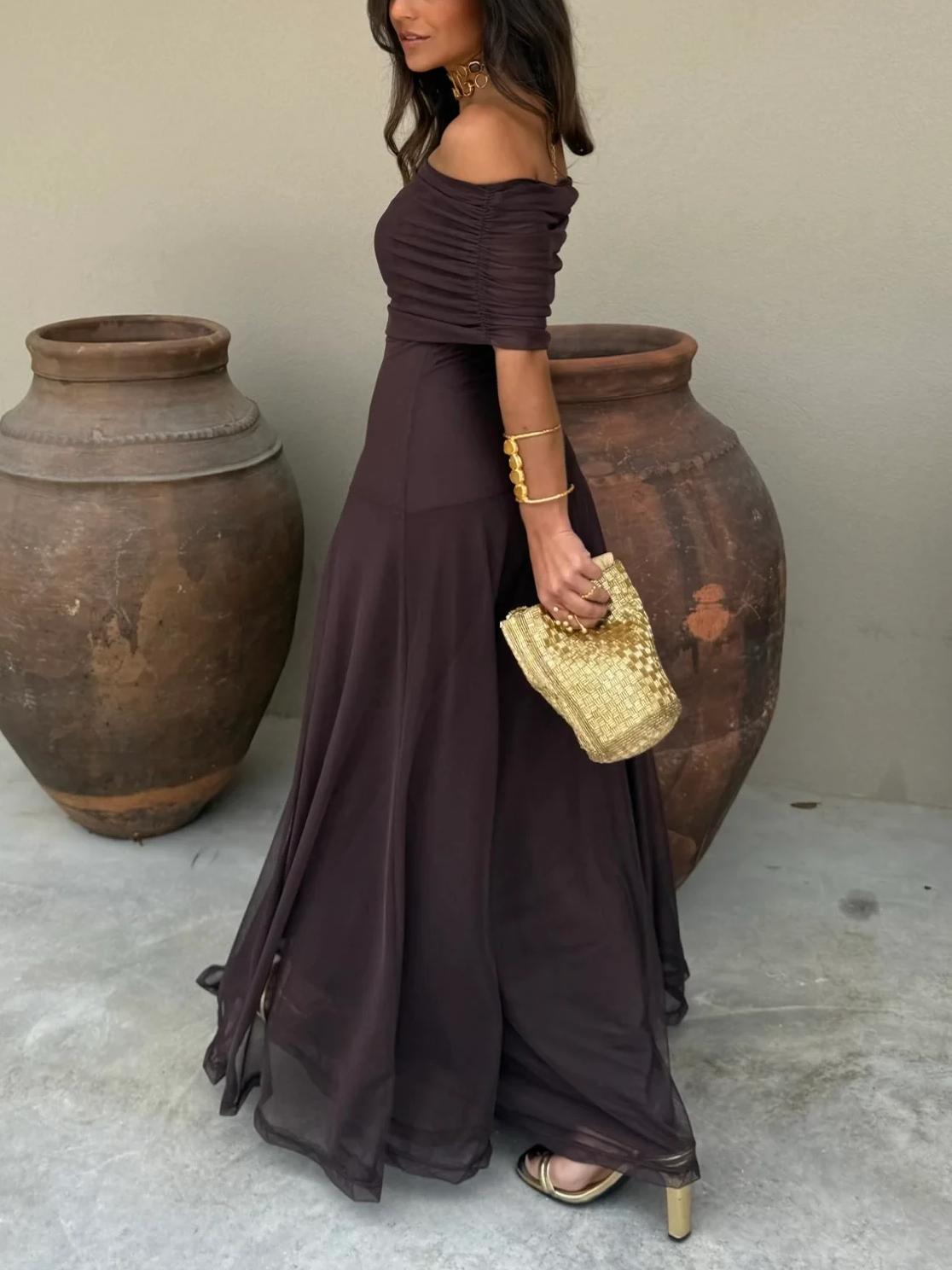 Vestido comprido drapeado Anya