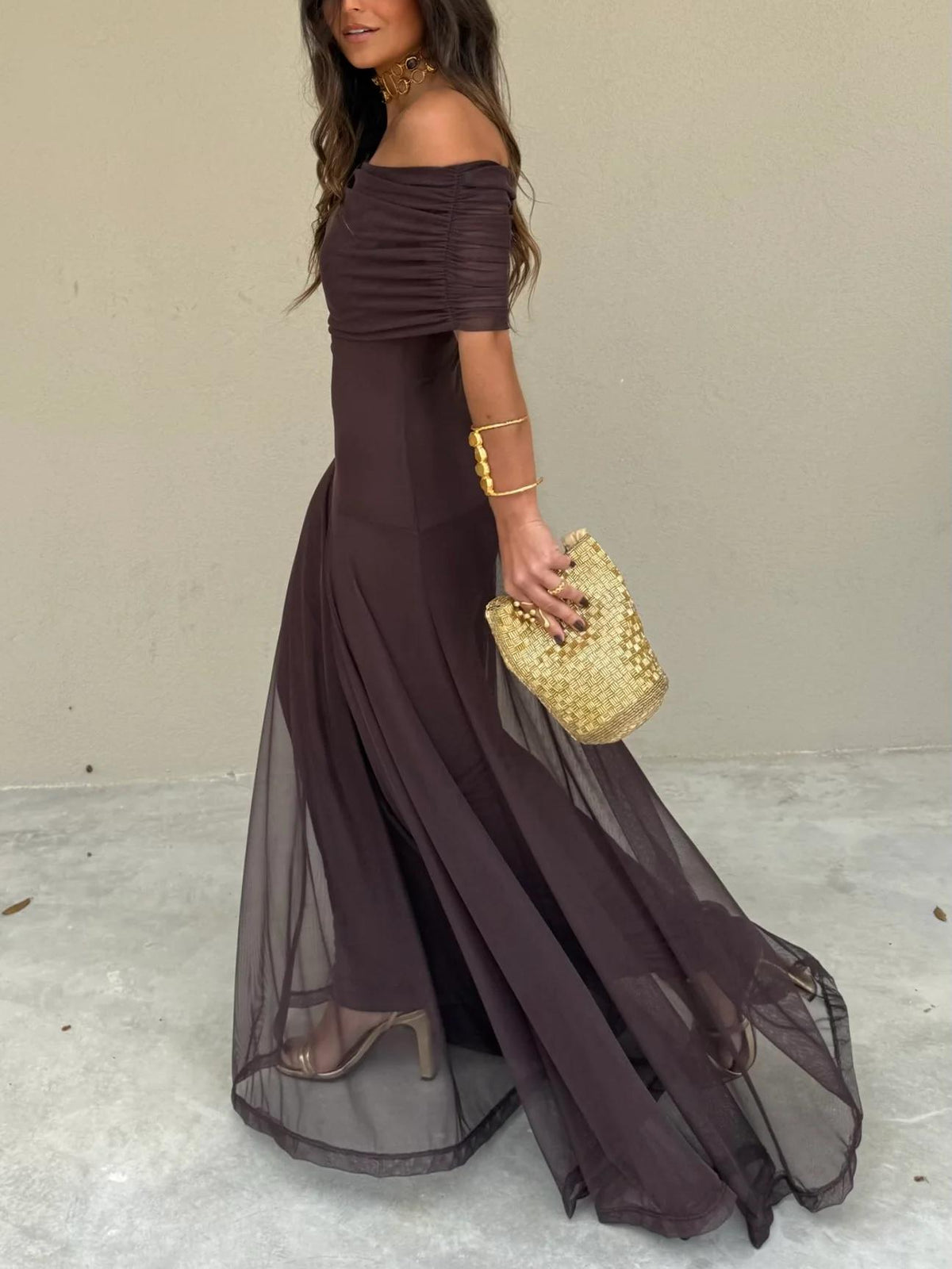 Vestido comprido drapeado Anya