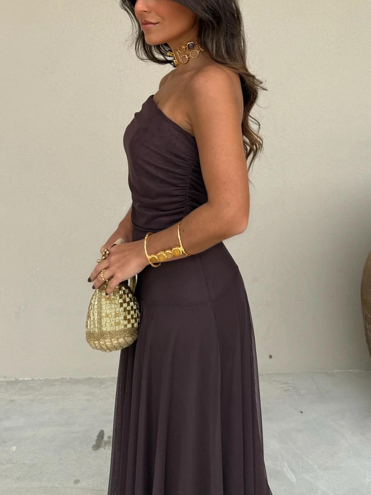 Vestido comprido drapeado Anya