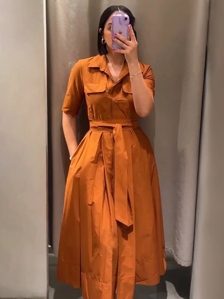 Vestido midi tipo camisa Ariane com cinto