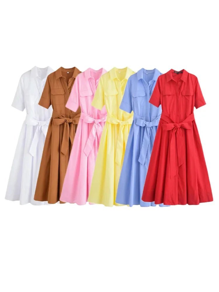 Vestido midi tipo camisa Ariane com cinto