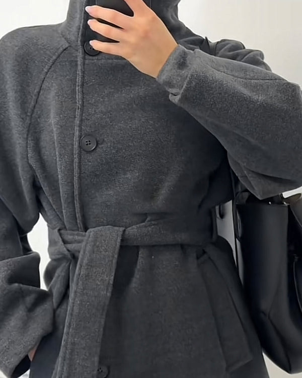 Arielle High Collar Long Belted Coat