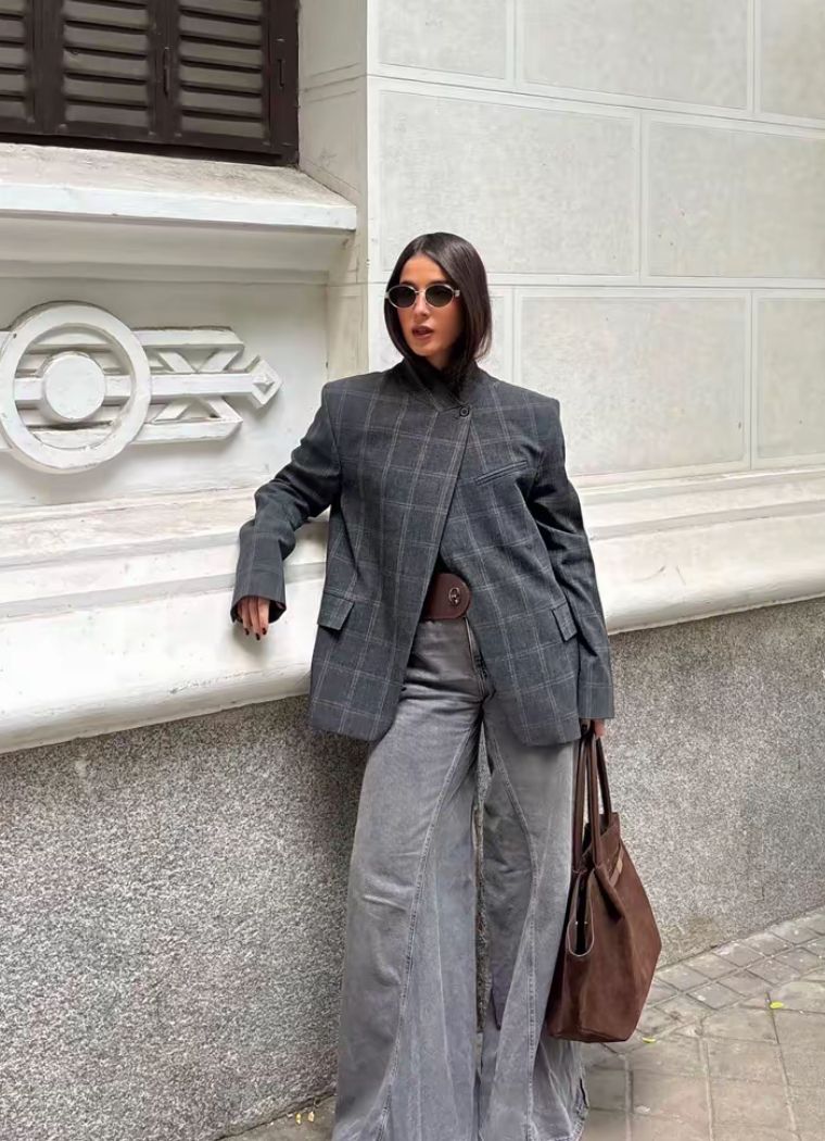 Blazer axadrezado com gola subida Aurelia