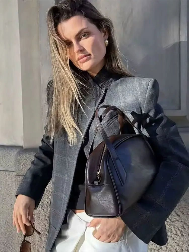 Blazer axadrezado com gola subida Aurelia