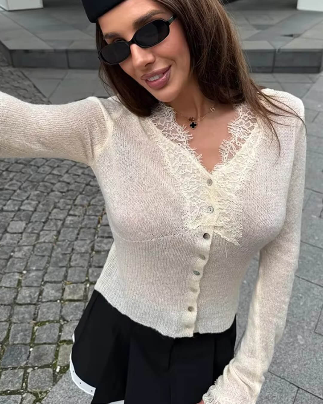 Cardigã de malha com renda Aurelie