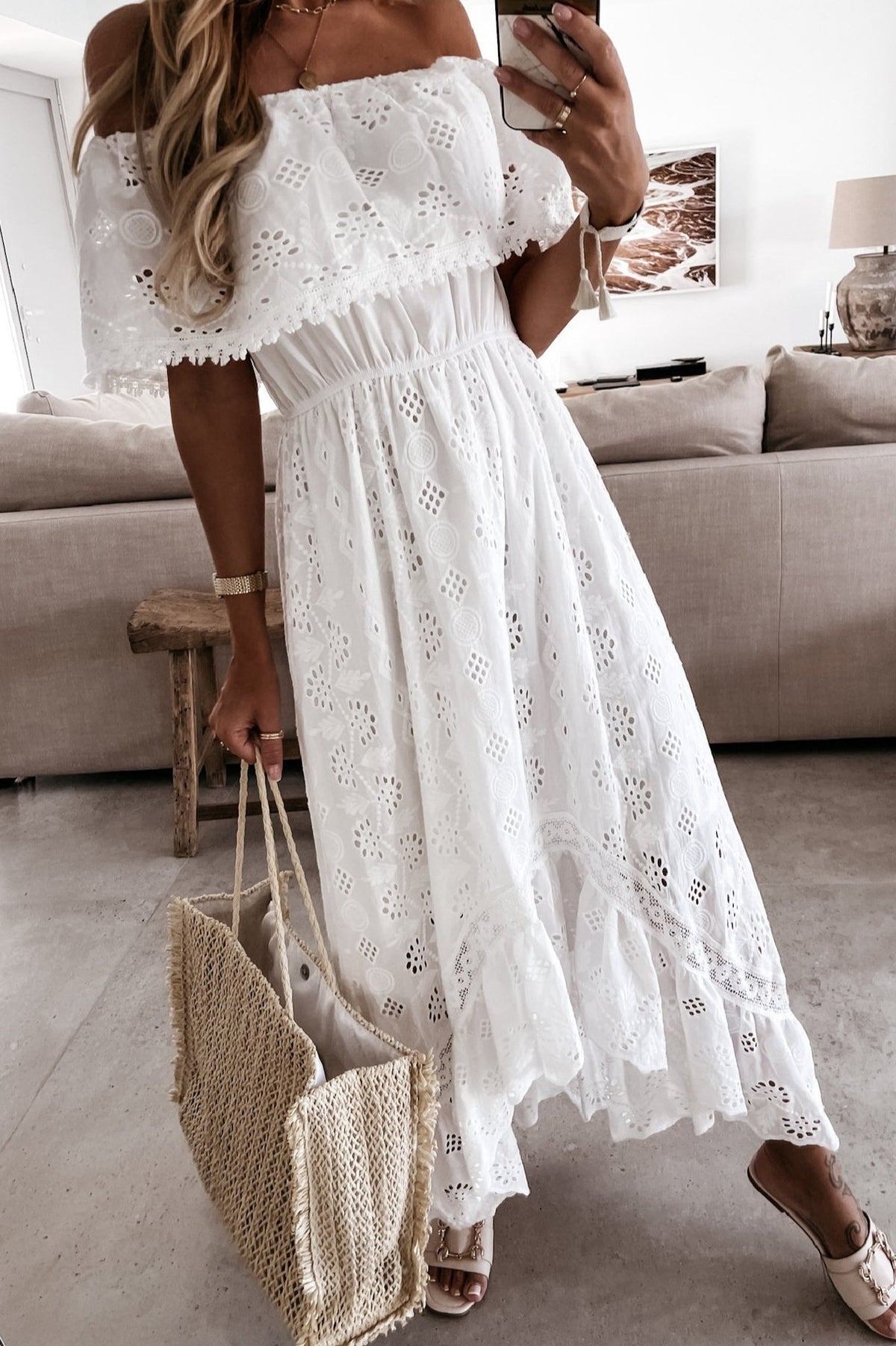 Vestido comprido Aurore boho, de ombros descobertos